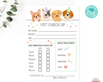 Vet Check Up Exam Sheet Rainbow Puppy Check-Up Lets Pawty Dog Birthday Party Hospital Puppy Adoption Edit with Corjl or Print As Shown SA23