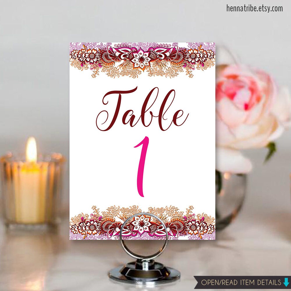 Indian Wedding Decor Printable Table Numbers 5x7 1 To 40 Etsy