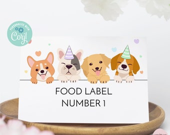 Lets Pawty Food Labels Rainbow Puppy Dog Party Tent Cards Party Table Decor Printable Template Editable with Corjl SA23