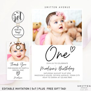 Invito per il primo compleanno con foto Invito per il primo compleanno con foto Invito di compleanno minimo Modello moderno per il download immediato di Evite SA3