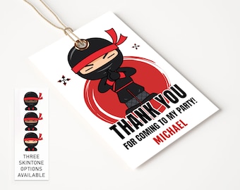 Ninja Thank You Tag, Ninja Birthday Party Favour Tag, Karate Martial Arts Birthday Favor Tags | Printable Instant Download Template | H21