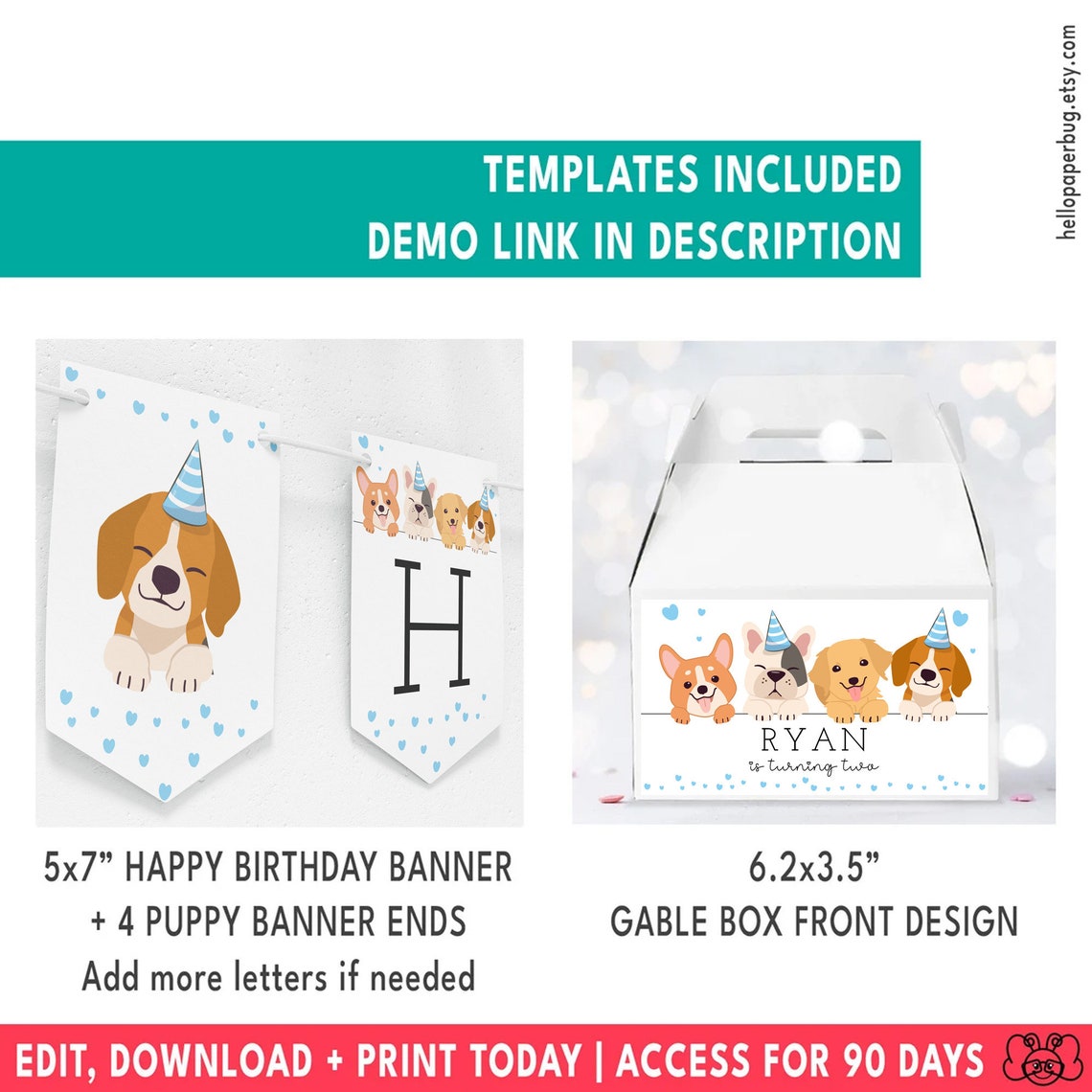 Puppy Party Template Bundle Printable Lets Pawty Decor Puppy - Etsy