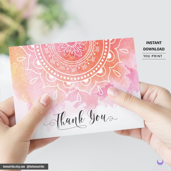 Printable Thank You Cards Instant Download for Indian Wedding, Moroccan Party, Sangeet, Mehndi Night, Mandala Theme | Anya