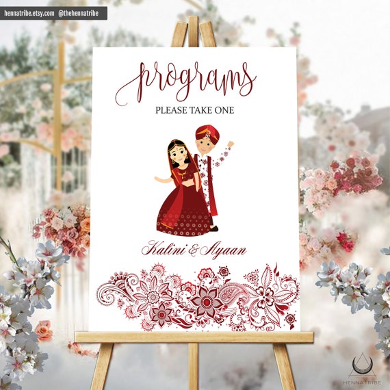 Kalini Hindu Wedding Program Sign Indian Wedding Portrait Indian