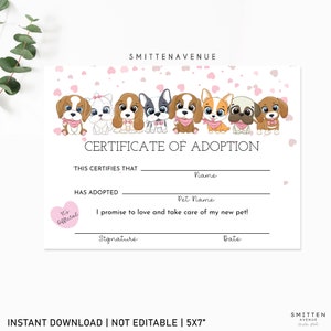 Puppy Adoption Certificate Puppy Party Lets Pawty Printable Party Favors Téléchargement instantané Fichier numérique non modifiable | H14