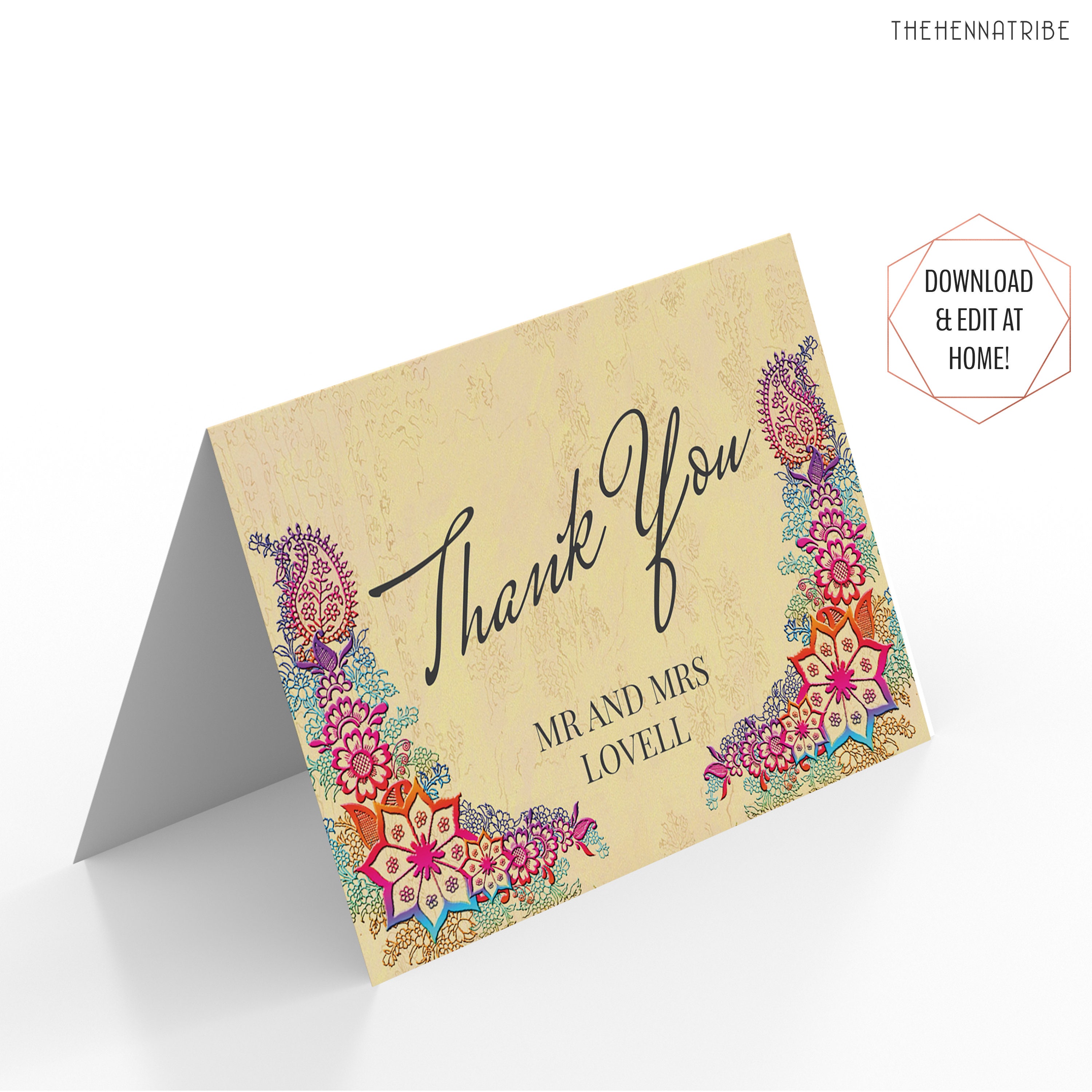 Indian Wedding Thank You Card Template Bollywood Party Thank Etsy