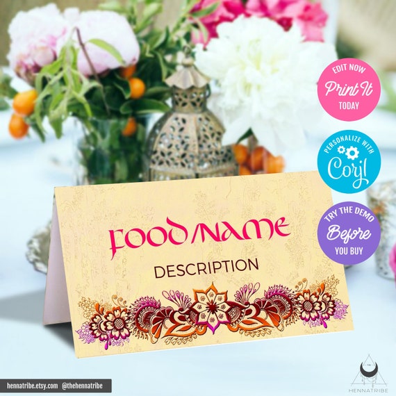Jasmine Indian Wedding Place Cards Place Card Template Etsy
