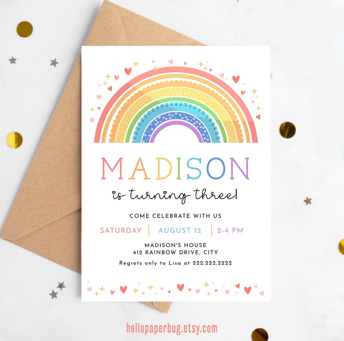 Regenbogen GeburtstagSeinladung Download Party Einladung  Etsy