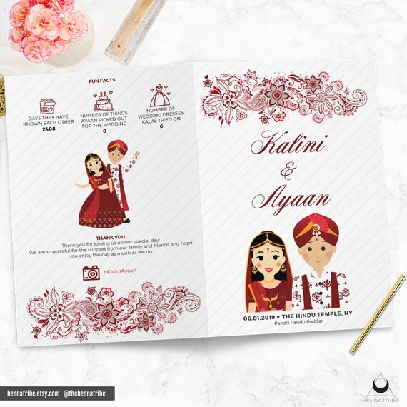 Hindu Wedding Program Indian Wedding Program Portrait Indian