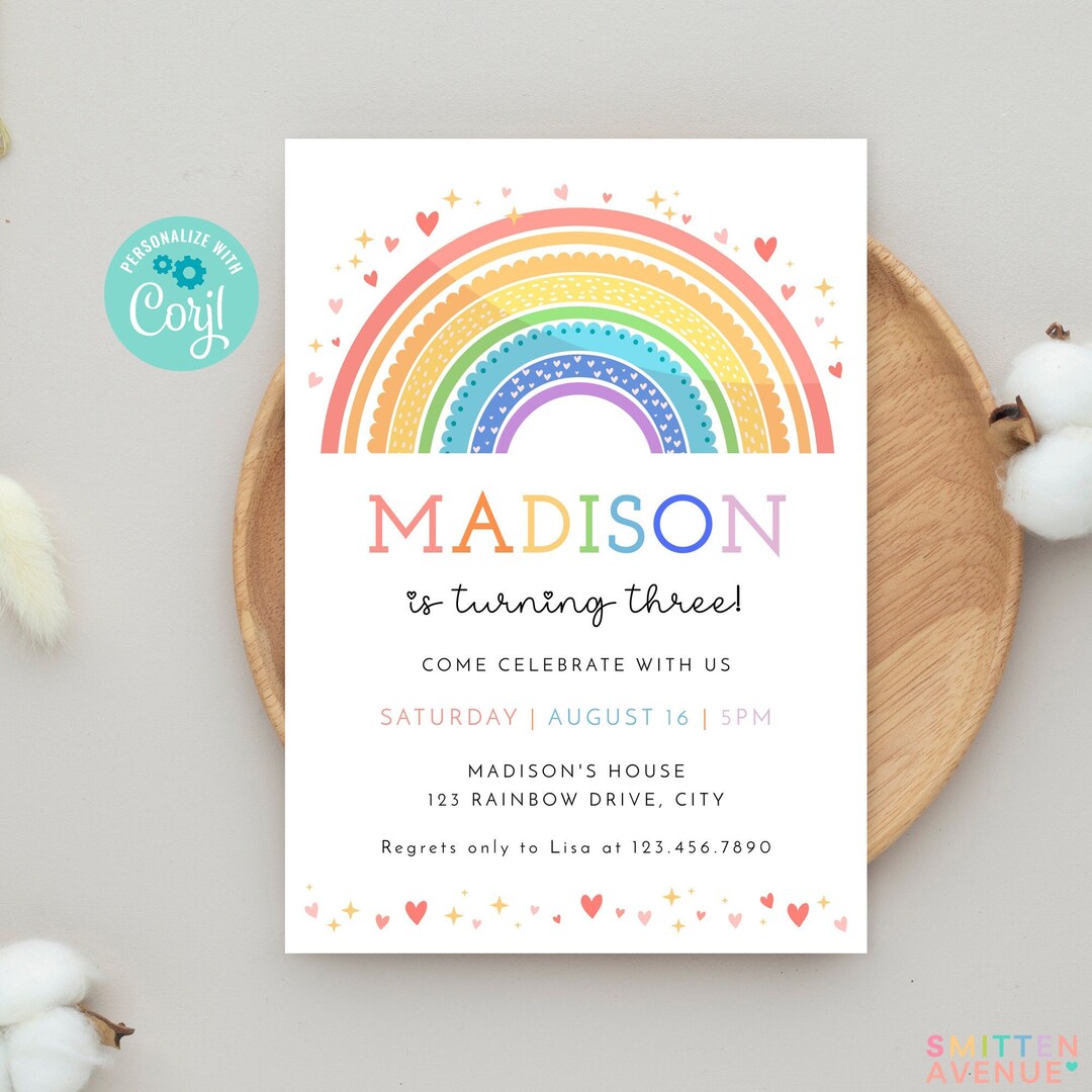 Rainbow Birthday Invitation Template Printable Rainbow Party Invite