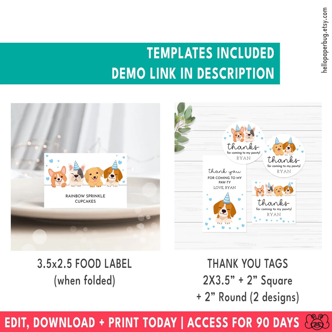 Puppy Party Template Bundle Printable Lets Pawty Decor Puppy - Etsy