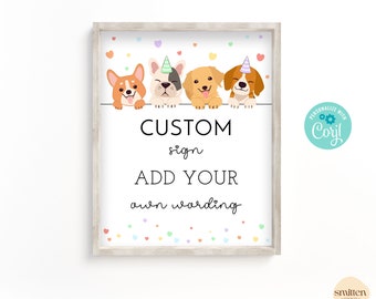 Editable Puppies Sign Template Rainbow Lets Pawty Custom Sign Dog Birthday Party Decor Pet Adoption Sign Editable Corjl Template SA5