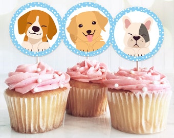 Lets Pawty Cupcake Toppers Dog Birthday Party Favors for Boys Puppy Adoption | Instant Download, Not Editable, Jpg | SA7