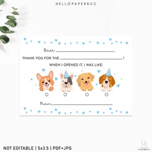 Laten we Pawty bedankkaarten, hondenadoptie bedankbriefjes, puppyfeest | Direct downloaden, niet bewerkbaar, digitaal bestand | HPB03