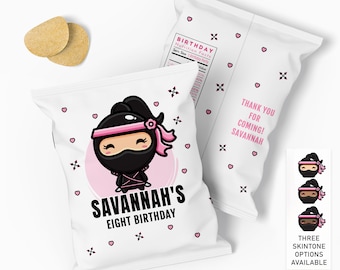 Ninja Girl Chip Bag Template, Ninja Birthday Party Favors, Karate Martial Arts Favors | Instant Access Editable with Jet Template | H22