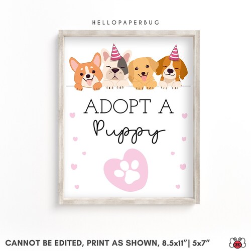 INSTANT DOWNLOAD Adopt A Puppy Sign Printable Dog Birthday - Etsy