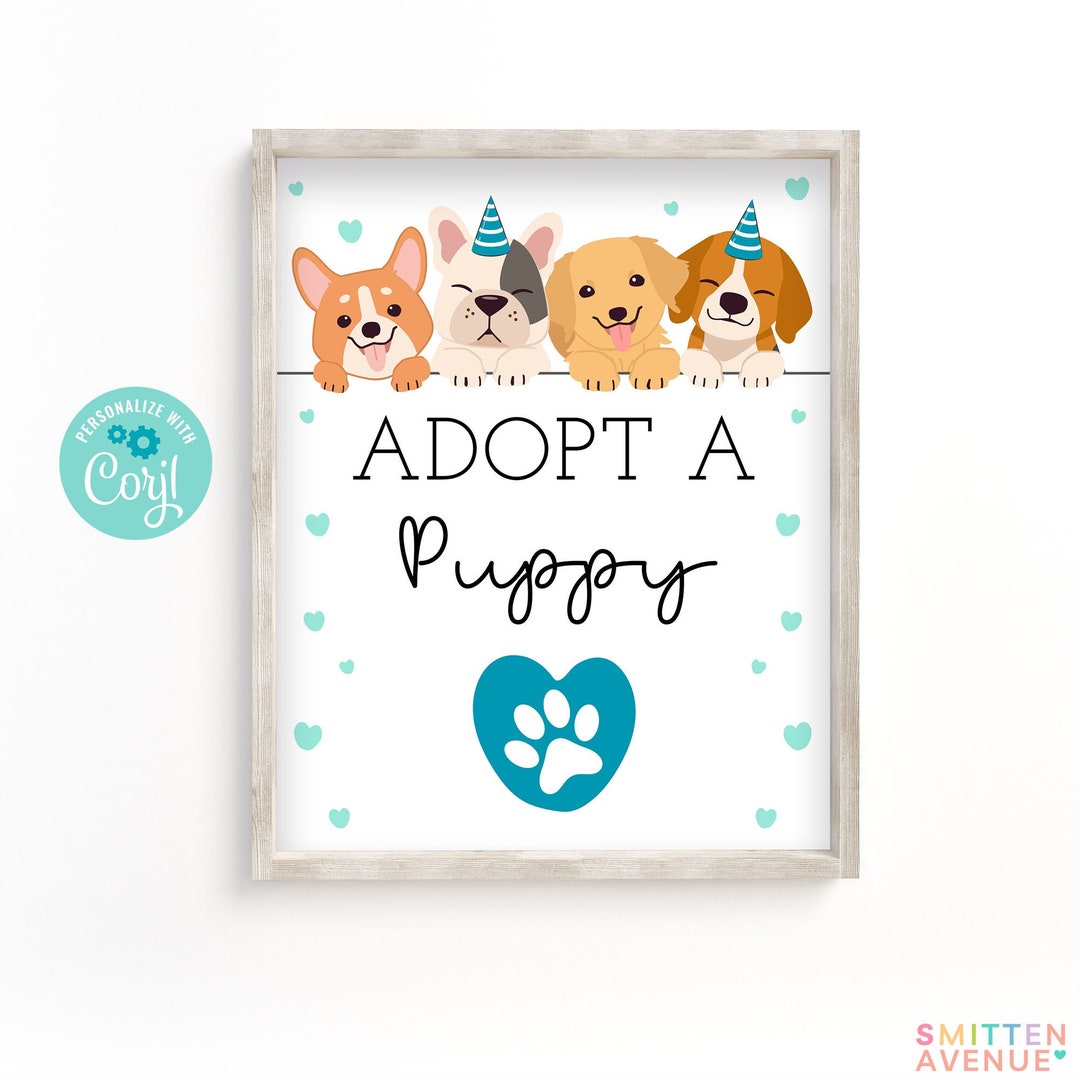 Adopt a Puppy Sign Puppy Party Games Dog Adoption Birthday Party Dog ...