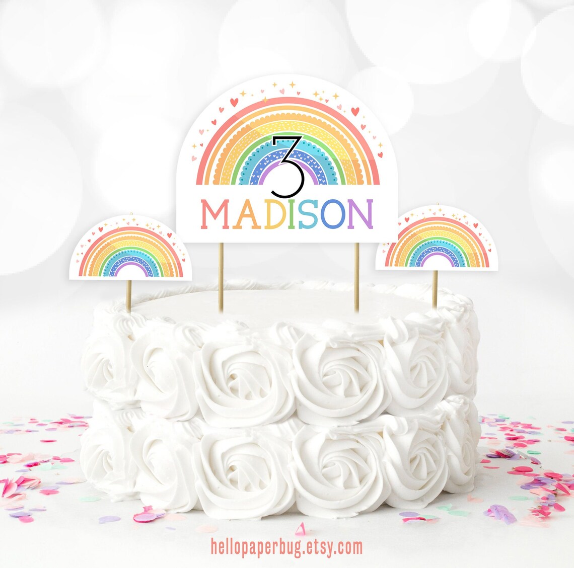 Rainbow Cake Topper Birthday Table Decor Printable | Etsy