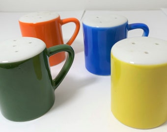 Vintage Primary Color Salt Pepper Shakers: Mug Style, Made in Japan