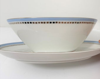 vintage franconia krautheim selb bavaria blue horizon GRAVY BOAT attached plate fbc