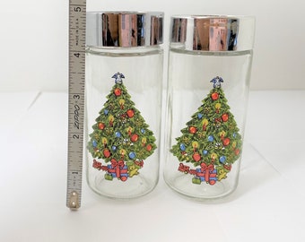 Christmas Tree Theme SABIN glass salt pepper shaker muffineer libbey anchor