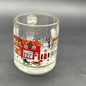 Currier and Ives Winter Village Glass Christmas Mug 12oz Red White Black Green Holiday