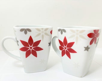 Food Network Linzer Star Mug: Christmas Poinsettia & Stars
