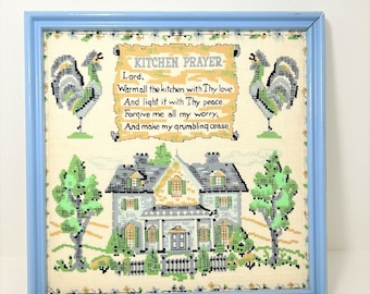 Vintage Farmhouse Kitchen Prayer Rooster Framed Wall Hanging