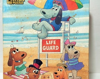Vintage 1986 Pound Puppies TONKA 63 piece puzzle Beach Lifeguard Scene