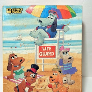 Vintage 1986 Pound Puppies TONKA 63 piece puzzle Beach Lifeguard Scene