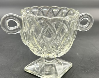 Vintage Indiana Glass Pretzel Pattern Sugar Bowl - MCM Pedestal Base