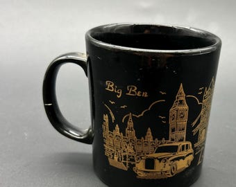 Vintage Staffordshire Kiln Craft England Coffee Tea Mug London Tourist Black and Gold
