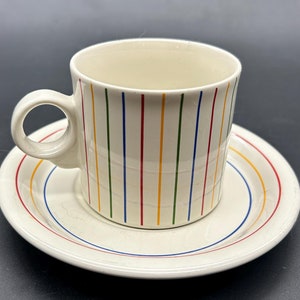 Vintage 1980s Epoch Gestreifte Kaffeetasse mit Untertasse Set
