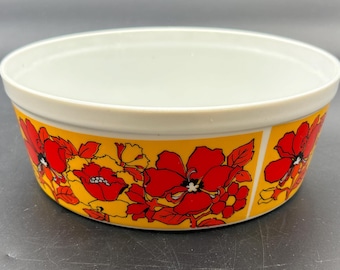 Vintage Capri Flowered Bowl Baking Dish Retro Wildflowers Yellow & Red Ceramic 8