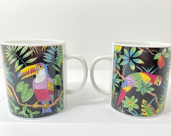 Vintage 1988 San Diego Zoo Parrot Mugs - Set of 2