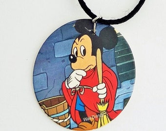 Vintage 90s Disney Fantasia Mickey Wizard's apprentice pog necklace