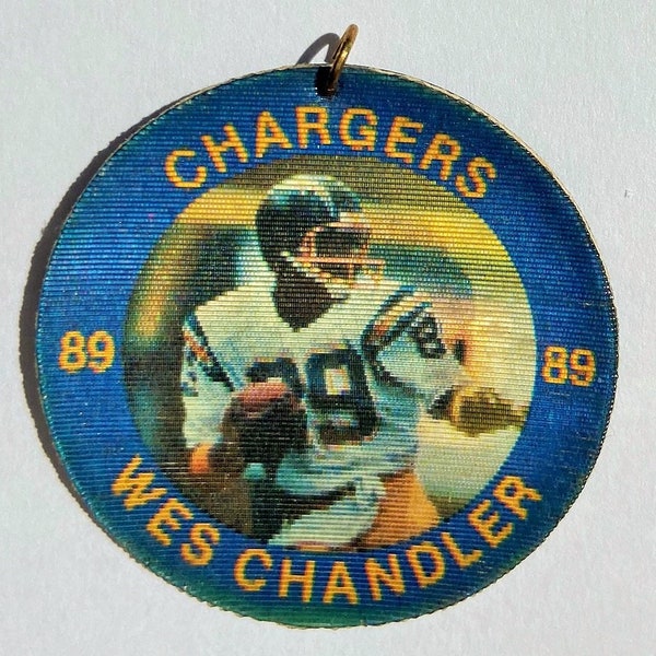 Vintage San Diego Chargers Football Pog Holographic necklace Wes Chandler 89