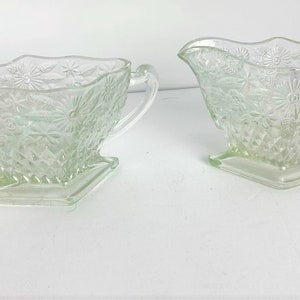 pretty vintage crystal creamer sugar clear glass floral etched
