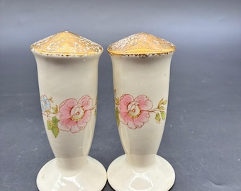 Vintage 1930s Floral Salt & Pepper Shakers, Hand-Painted Porcelain Pair