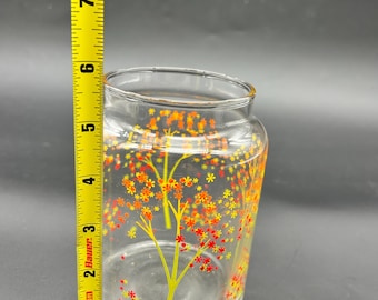 Vtg Anchor Hocking MCM 1970s Red Orange Floral Glass Canister Jar 6" No lid