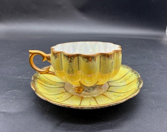 Royal Sealy Luster Ware Tea Cup & Reticulated Saucer, Mid-Century Japan