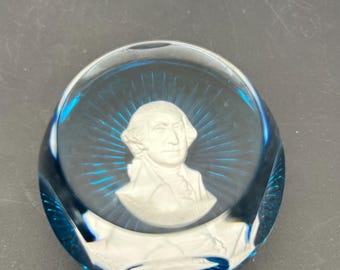 Vintage Baccarat Crystal George Washington Paperweight Franklin Mint Cameo Sulphide French Art Glass Collectible Presidential