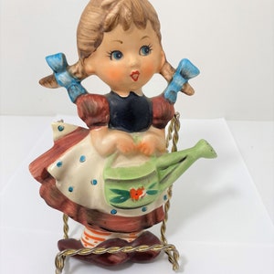 Vintage Hummel-Style Chalkware Figurine: Girl with Watering Can