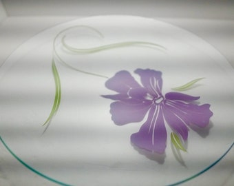 Bandeja de cristal vintage Dorothy Thorpe con diseño floral - Decoración de mediados de siglo (40,6 cm)