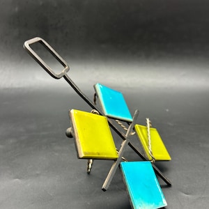 Vtg Ceramic Trivet MCM Mid Century Starburst Star Geometric Square Diamond Blue