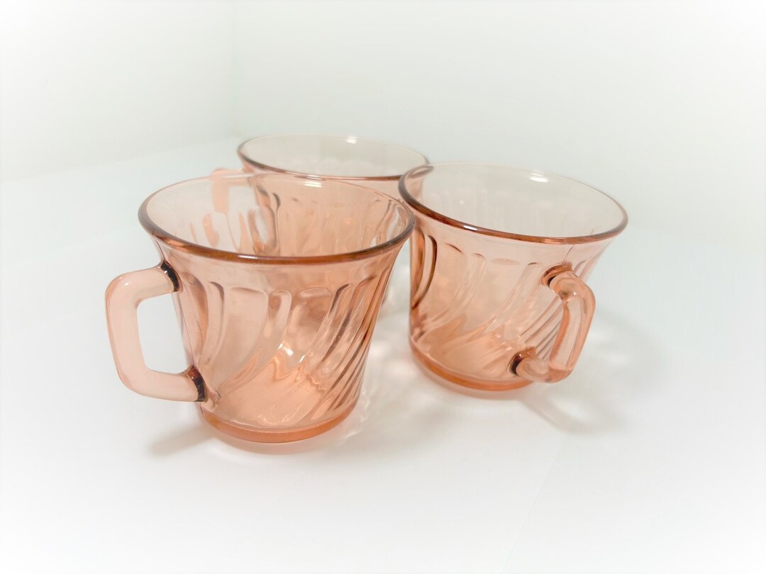 Vintage Pink Depression Glass Tea Cups Fortecrisa Mexico Set of 3 Etsy