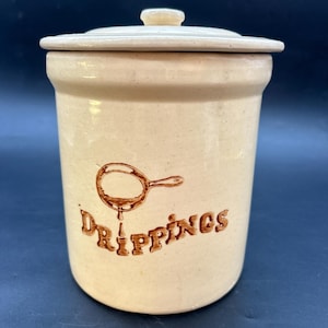 Vintage Drippings Crock with Lid Brown Glazed Stoneware Pot