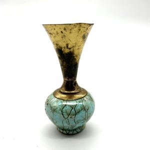 Delft Holland Brass And Ceramic Bud Vase Mid Century