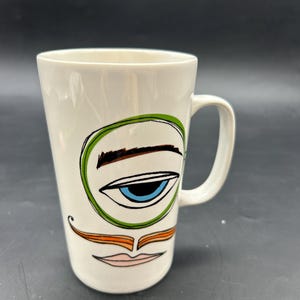 RARE Starbucks 2014 Coffee Mug Monocle French Eye Mustache 16 oz Dot Collection