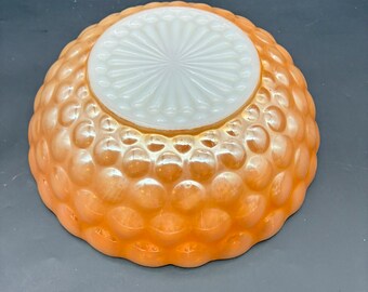 Vintage Anchor Hocking Peach Luster Carnival Glass Hobnail Bowl Iridescent Orange